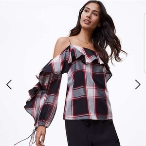 LOFT - Off the Shoulder Plaid Top